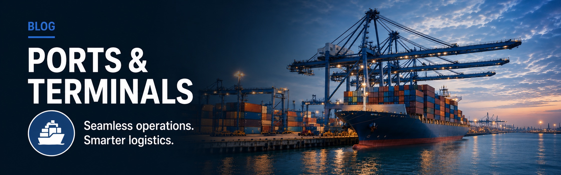 An STS crane at a port terminal with digital overlays showing sensor data and network connectivity for predictive mainte