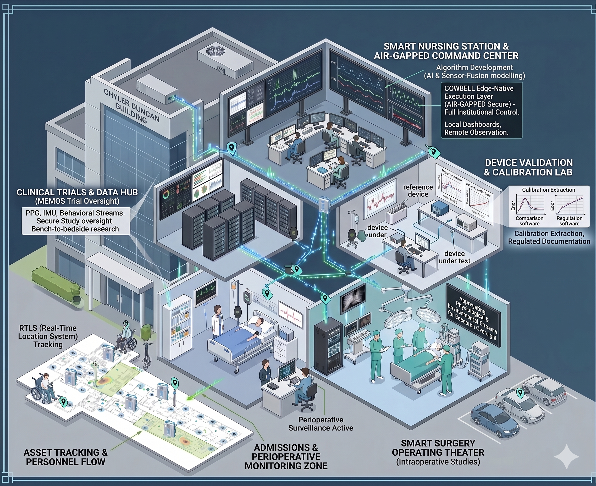 Cowbell deployment across smart hospital patient suites and surgical settings